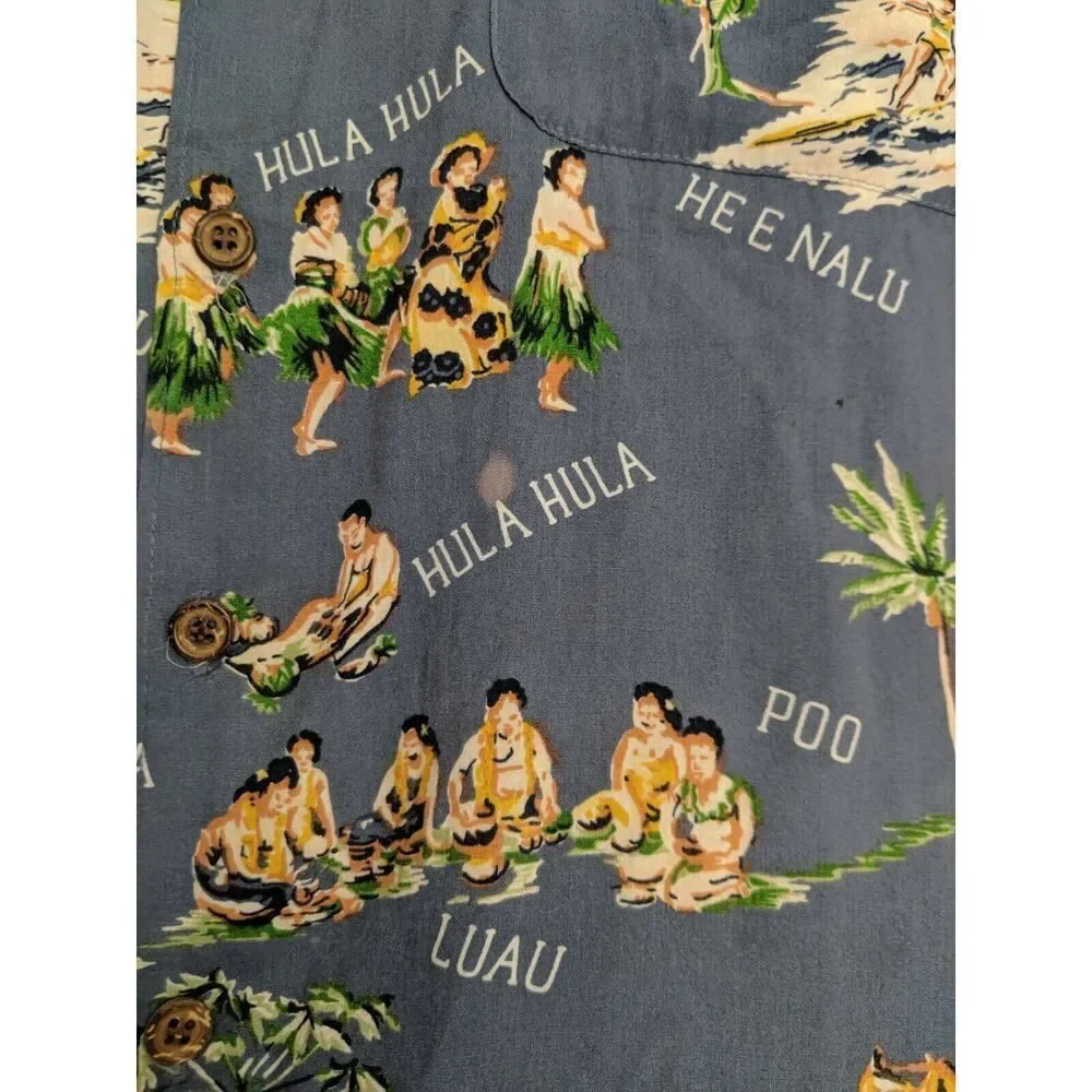 Reyn Spooner Men's Aloha Hawaiian Medium Hula Girls Upena Niu Poi Hana - Picture 2 of 6